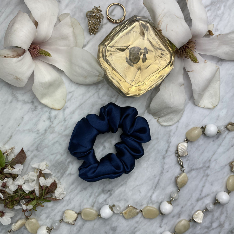 Navy Blue Silk Scrunchie - Regular